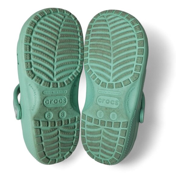 Crocs Clog Sandals Women's Mint Green Slip On with 5 Cartoon Jibbitz M6 W8 - Picture 8 of 9
